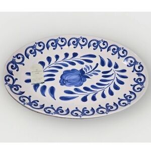 Artisan De Luxe Blue Rose Scroll Melamine Serving Tray Platter 17x10.5" New